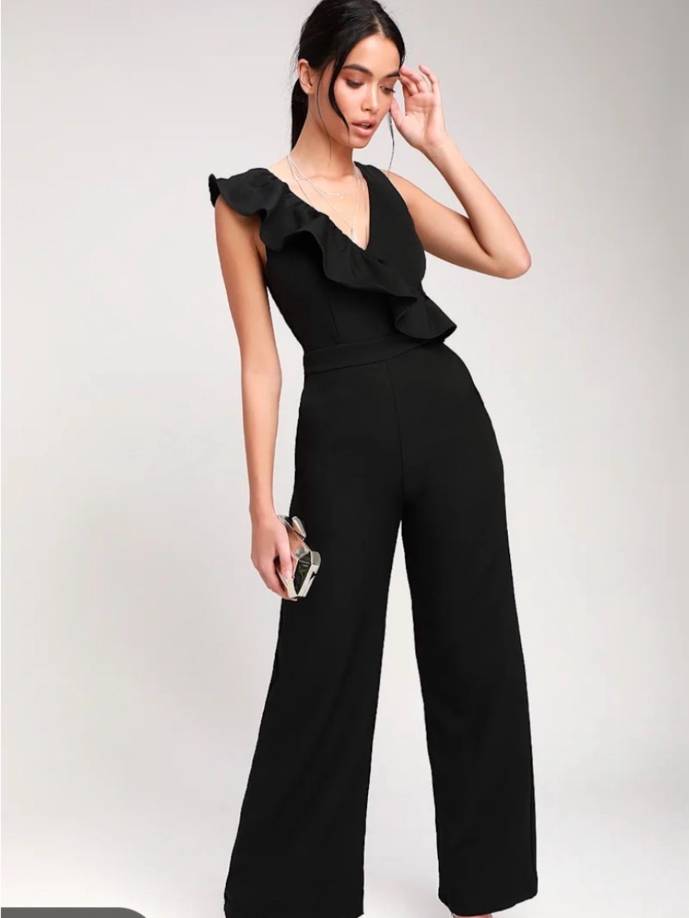 Lulu's Black Ruffle V-Neck Jumpsuit